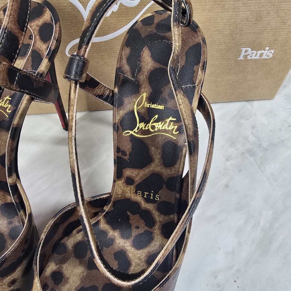 Christian Louboutin Leopard Print JenLove Heels - Picture 4 of 12